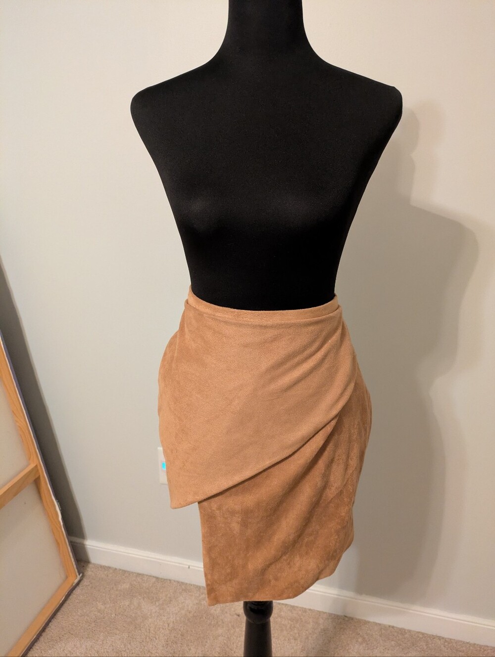 VICI Camel Faux Suede Asymmetrical Wrap Mini Skirt Size L